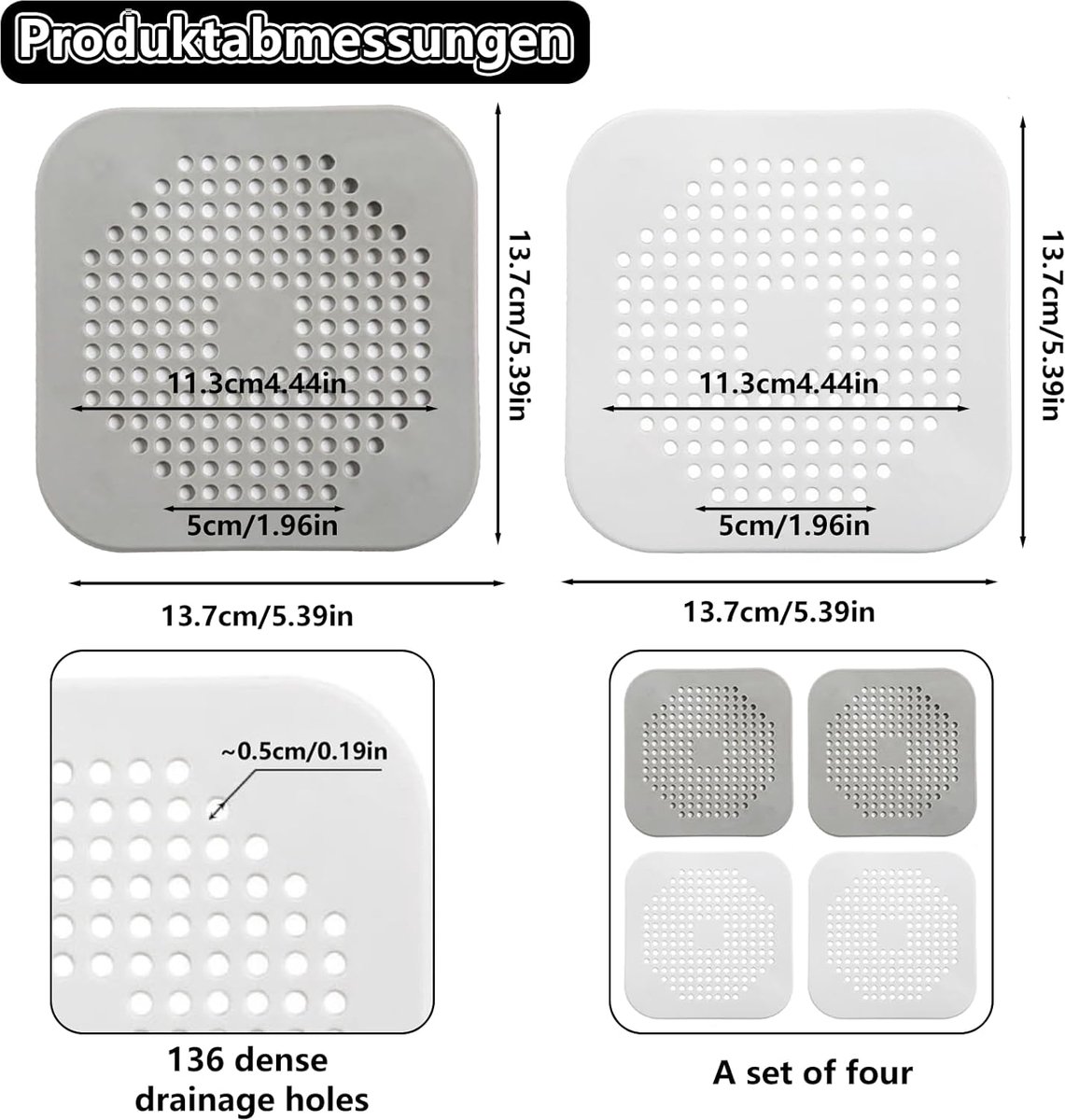 Pack of 4 sink filter, shower filter for hair, silicone shower drain, anti-odour and anti-clogging, suitable for - ShopVlot