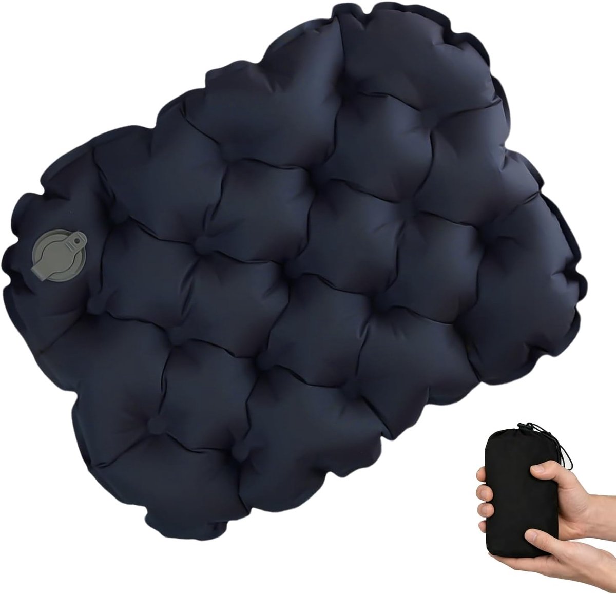 SnelShoppen - Opblaasbare Reis Kussens – Draagbare Luchtkussens (47x37cm Donkerblauw) voor Vliegtuig, Kantoor, Camping