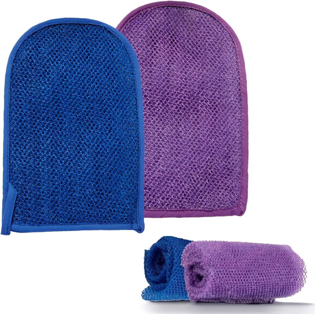 SnelShoppen - Afrikaans Net Spons Set, 4 Delige Douche Sponsen voor Diepe Reiniging, Machinewasbaar, Sneldrogend, Geschikt voor Alle Huidtypes