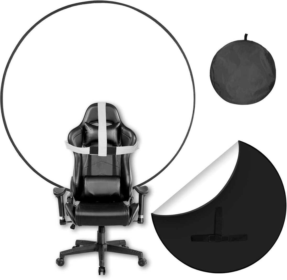 SnelShoppen - Vouwbare Fotobackdrop 145cm - Zwart en Wit aan Beide Zijden, Draagbaar en Compact, Ideaal voor Streaming, Gaming, Fotografie, Zoom en Vi