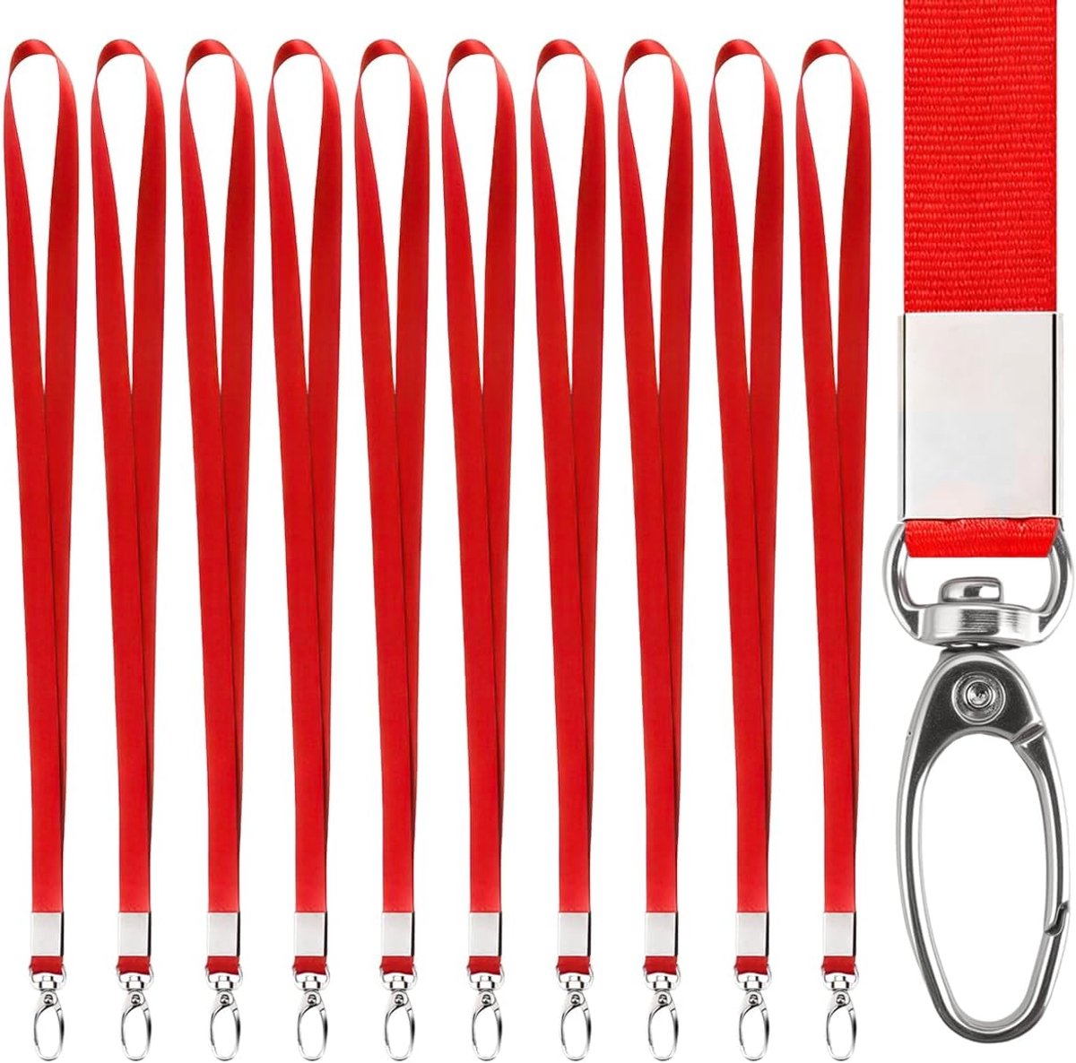 SnelShoppen - 10 x Lanyards Rode Metalen Haken met Draaibare Haak | Imitatie Nylon 46 cm | Hypoallergeen Comfort en Duurzaamheid | Perfect voor Feeste