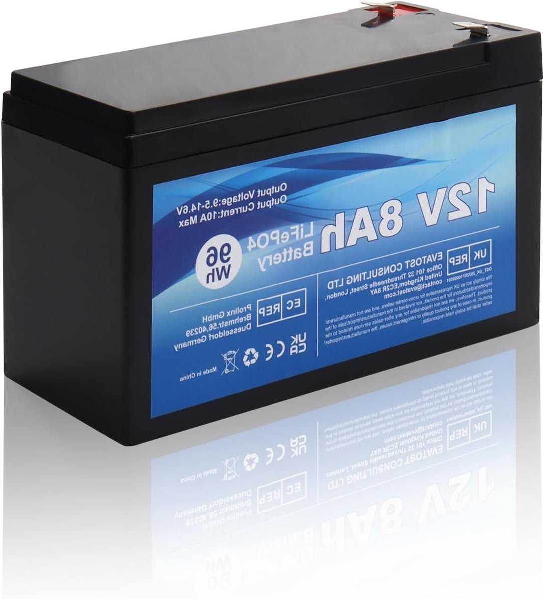 Lithium Batterij - Oplaadbare Accu - Energie Opslag - Diepe Cyclus - 12V 8Ah - Zwart
