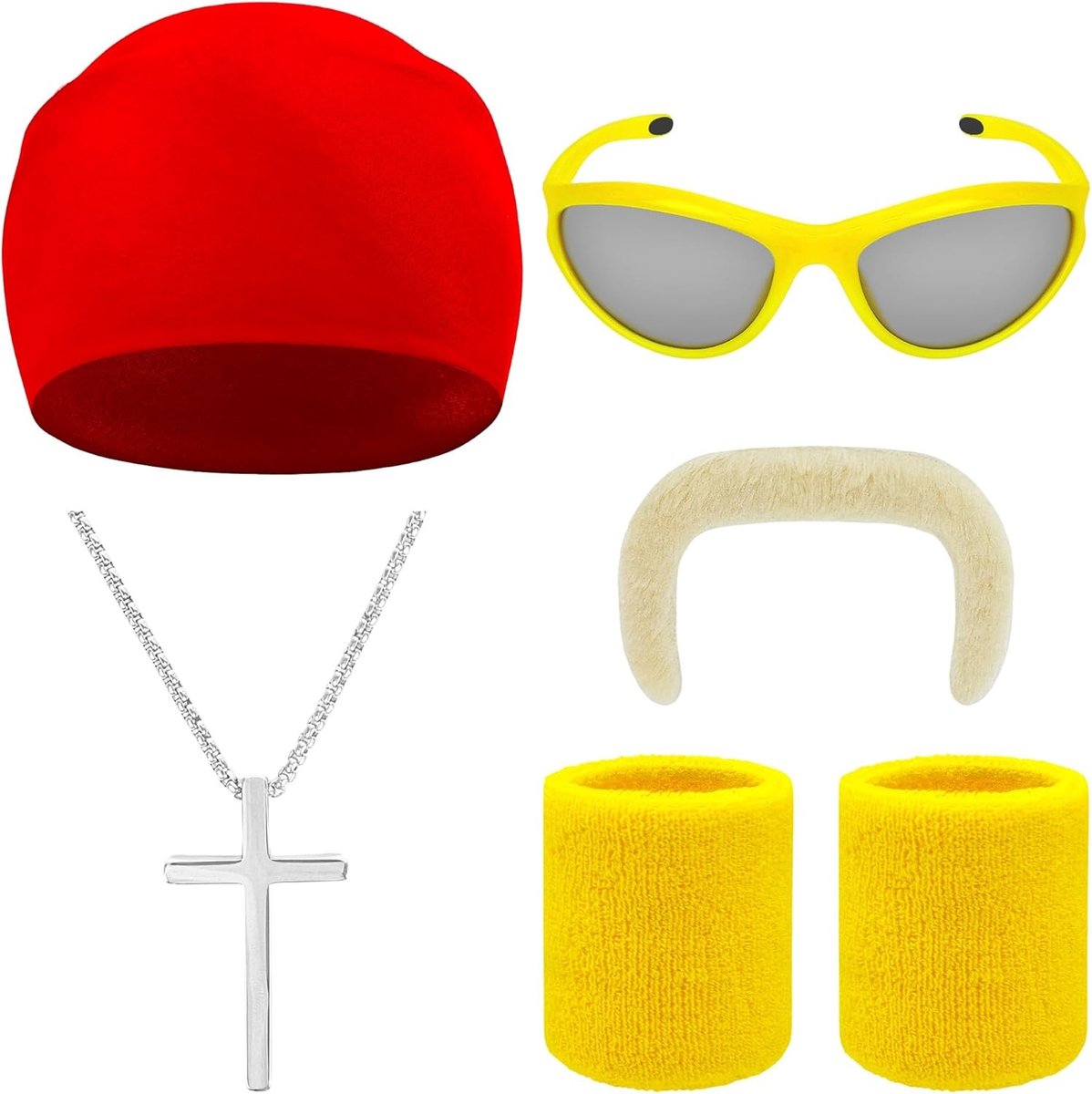 Wrestler Kostuum Accessoires met Nepbaard, Rode Bandana, Zonnebril en Kruzifiks voor Cosplay en Feestjes
