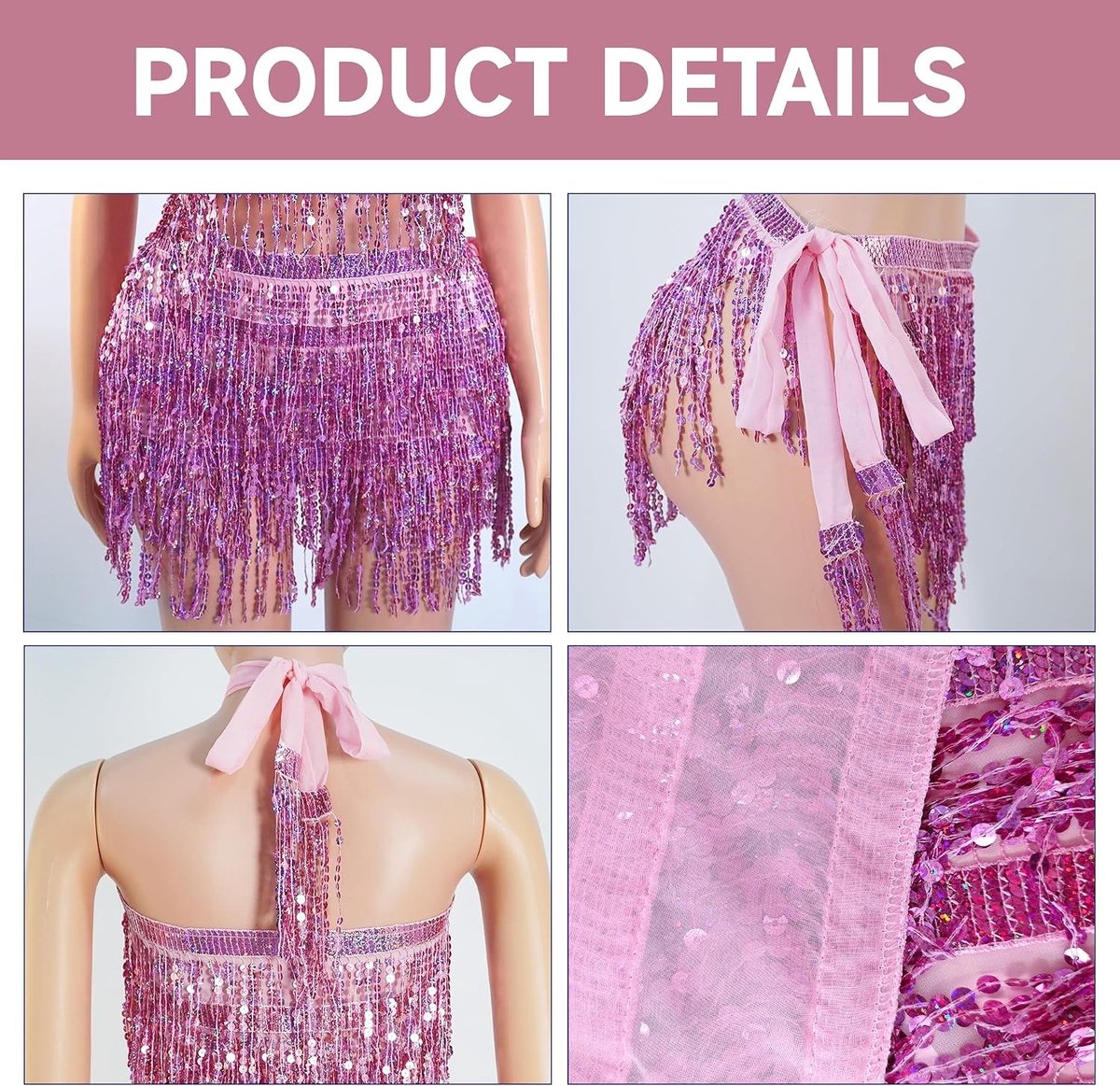 Glitterrok met pailletten voor buikdans, festivaloutfit en dameskostuum met schouderbanden