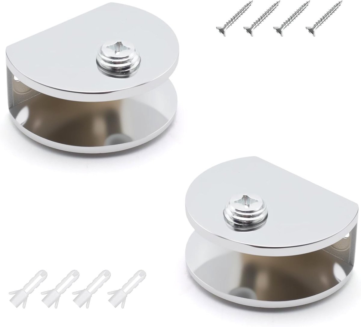 2 stuks glashouders, grote halve cirkel, verstelbare glazen plankhouder, zinklegering, glazen plankdrager - ShopVlot