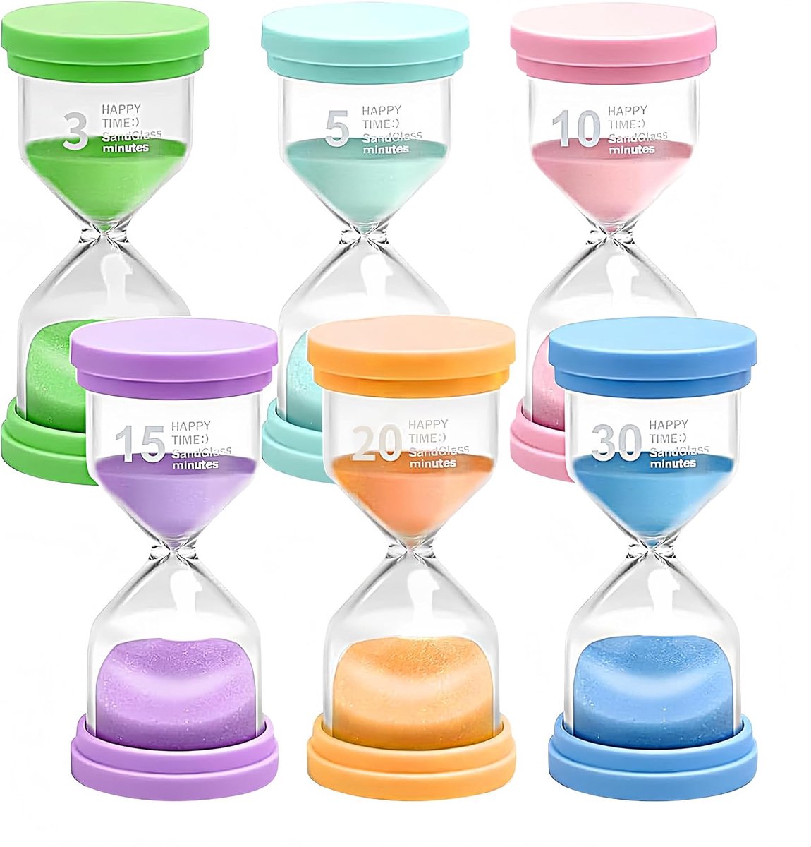 6 Pack Hourglass Colourful Hourglass 3 5 10 15 20 30 Minutes for Kitchen, Classroom, Games, Home, Office, Decoration - ShopVlot