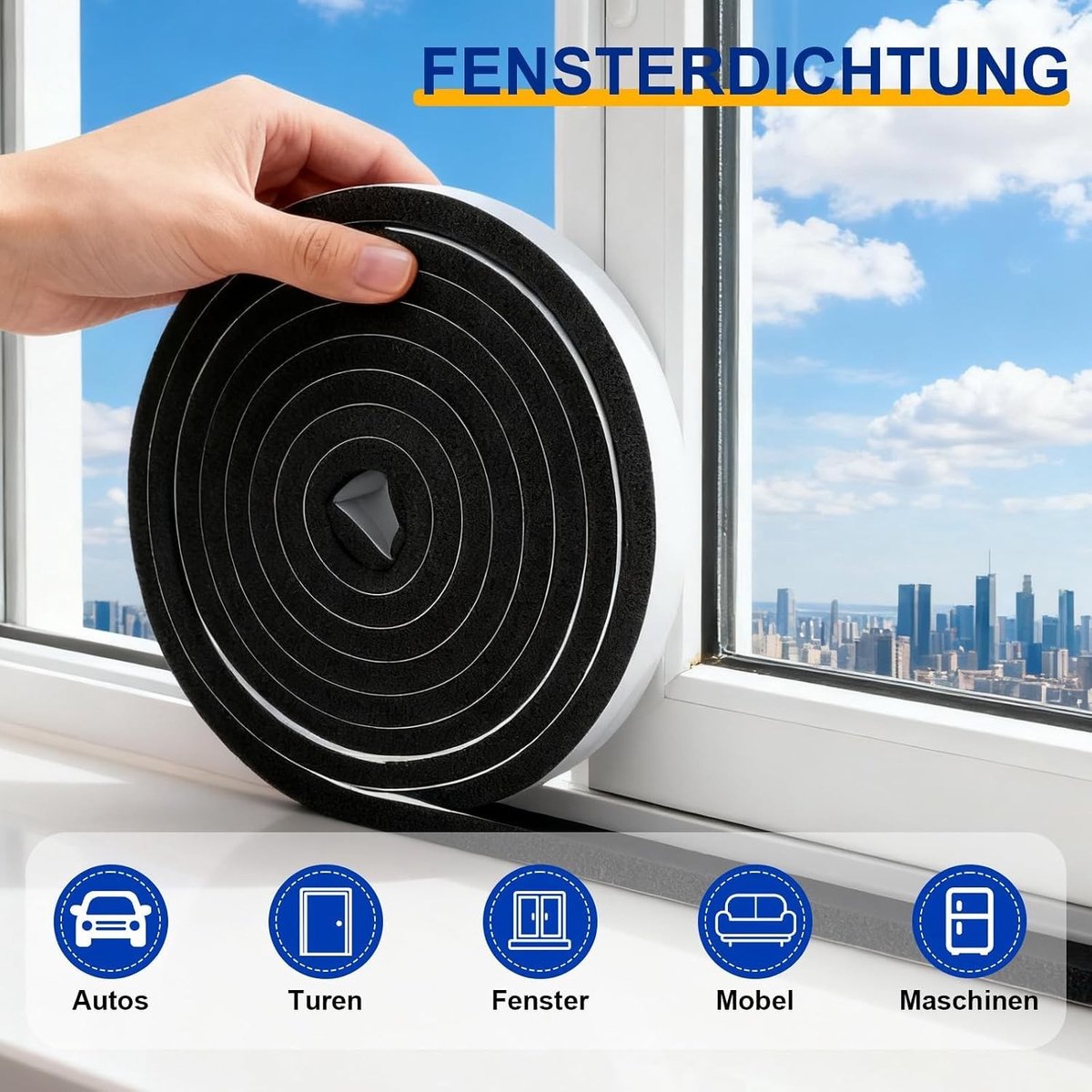 Set van 2 Zelfklevende Schuimstrips 25 mm x 10 mm x 3 m voor Deuren en Ramen, Geluiddicht en Isolerend