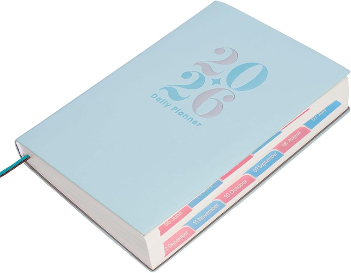 Bobypet Dagboek 2026 A5 - Dagelijkse Agenda Pagina per Dag met Tijdslots - 12 Maanden Jaarplanner en Doelentracker - Lichtblauw