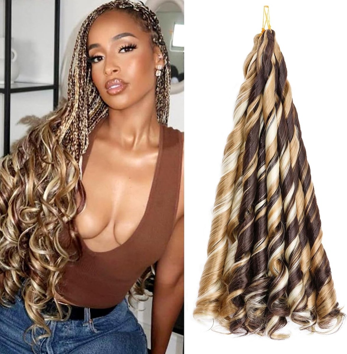 Franse Krul Vlecht Haar 60 cm Losse Golven Spiral Krullend Haarsynthese voor Vlechten, Vooraf Gestrekt, Weerstandbiedend, 3 Pakketten 360g, Bruin