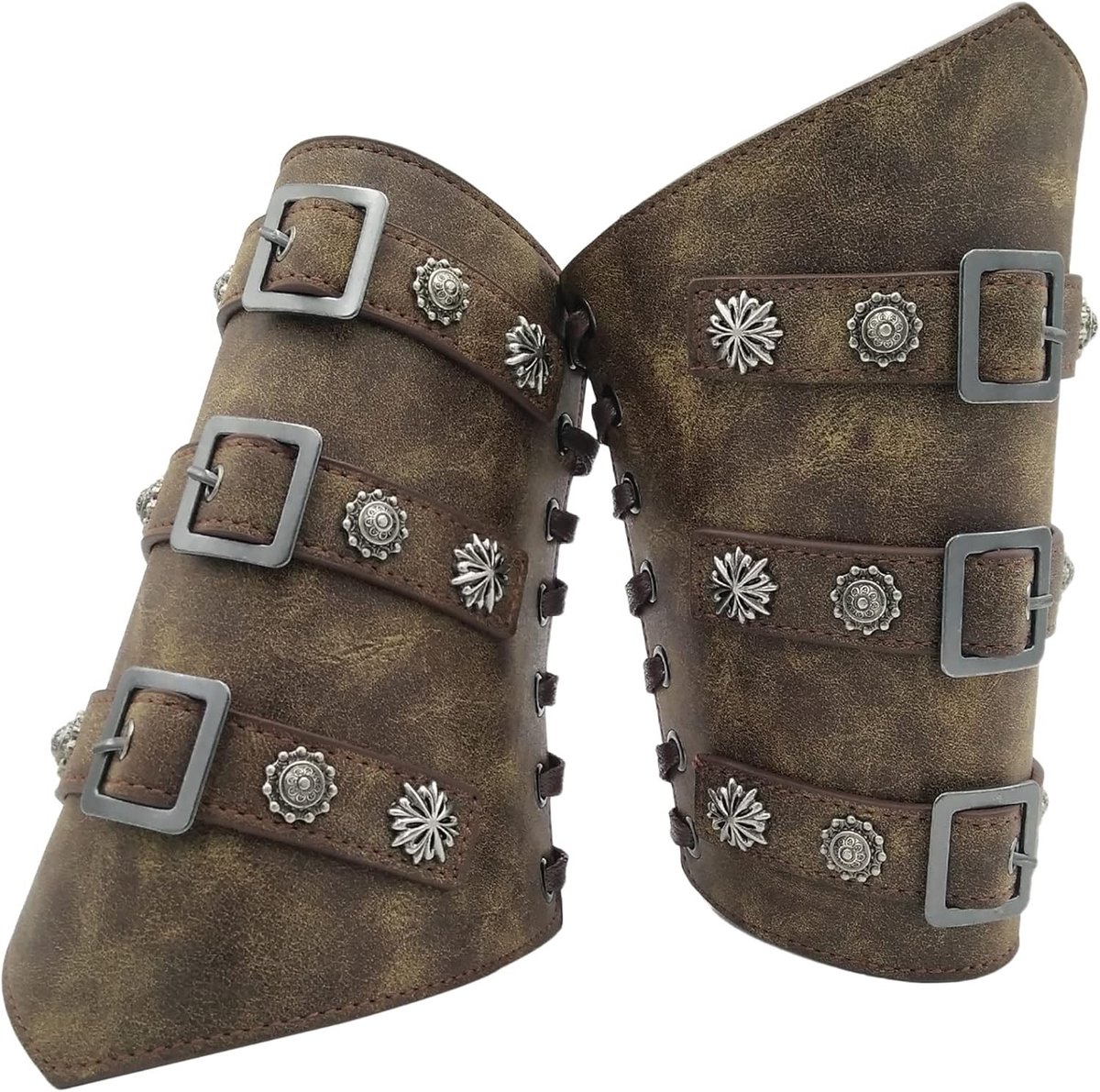 Middeleeuwse leren armguards met gespen voor volwassenen - Gothische punkarmbanden, Viking kostuumaccessoires en renaissance bescherming
