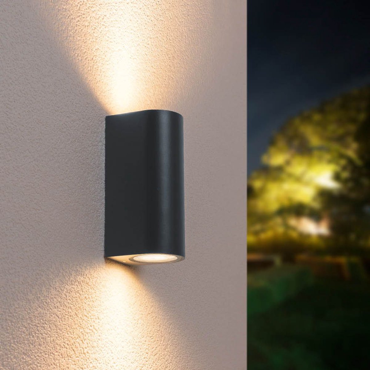 HOFTRONIC Douglas Wandlamp rond – Dimbaar – Up & Down light – Aluminium antraciet – IP65 – GU10 fitting – Geschikt voor binnen en buiten
