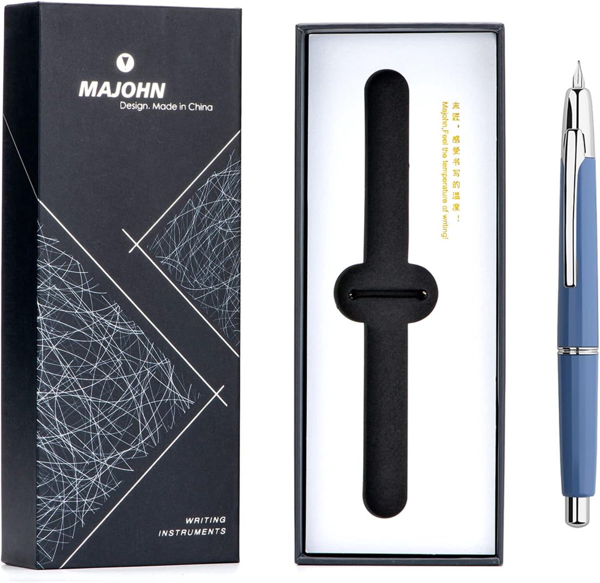 SnelShoppen - Drukknop Vulpen met Extra Fijne Nib, Blauw Hars Schrijfpunt, Converter en Doos, Perfect voor Notities en Creatief Schrijven