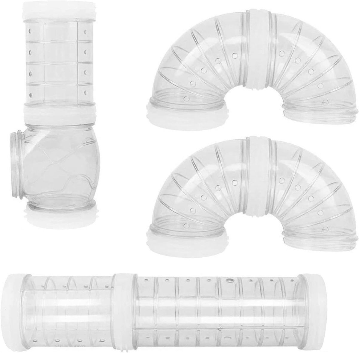 SnelShoppen - 4-Delig Set Hamsterbuizen Tunnel Accessoires voor Hamsterkooi, Transparante Plastic Tunnels voor Kleine Huisdieren, 5.5 cm Diameter