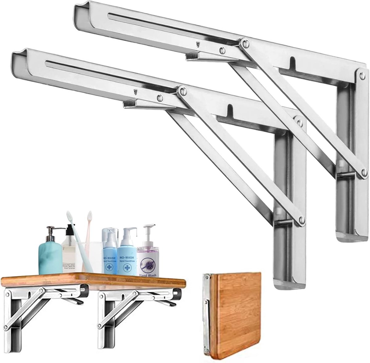 SnelShoppen - Vouwconsole Heavy Duty 500MM, 2 Stuks RVS Wandmontage Tafel Vouwplank Steun Beugels Boekenplank Draagbare Ruimtebesparende DIY Steun