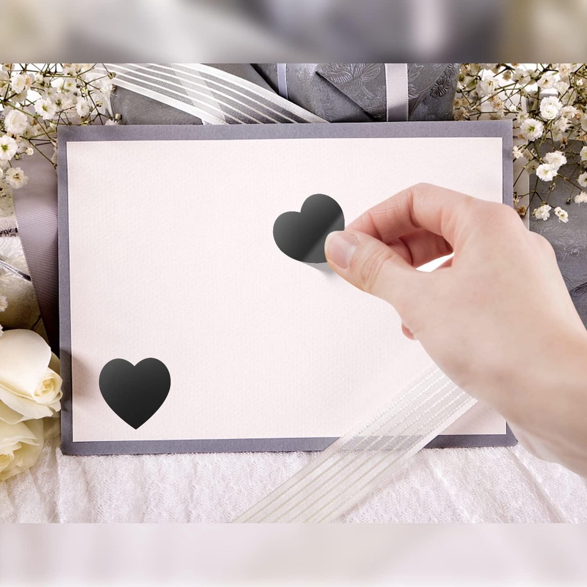 SnelShoppen - Stickers Hart Zwart Zelfklevende Hartvormige Labels Rol 25mm Kleine Kleurcodering Hartstickers voor Bruiloften Scrapbooking Cadeaus 500