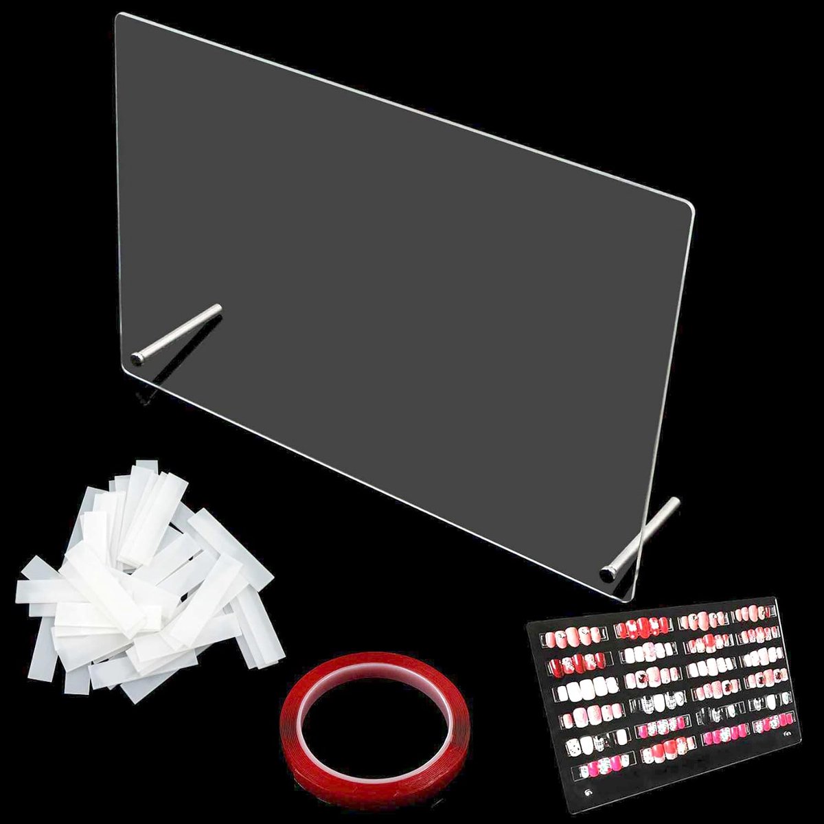 SnelShoppen - Nail Stand Acryl Palet met 50 Stuks Display Strip en Nano Lijm voor Transparante Nagelkunst Kleurenschema Presentatie en Oefeningen