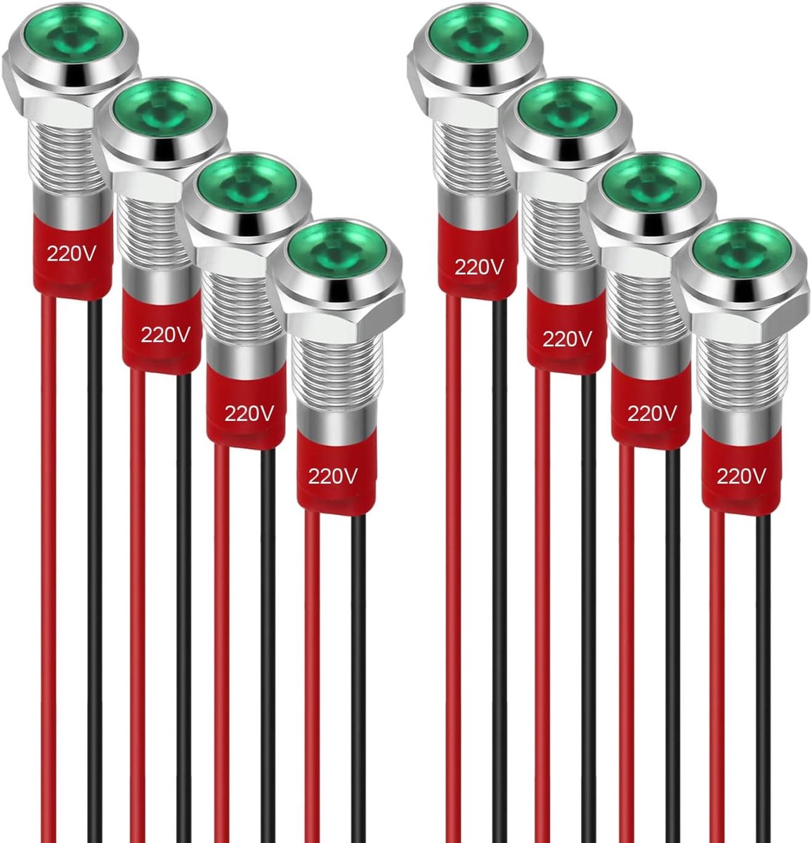 GUUZI 8pcs 6mm LED Indicator Light 220-230V Waterproof Signal Light Metal Panel LED Indicator Light Panel Mount Flat - ShopVlot