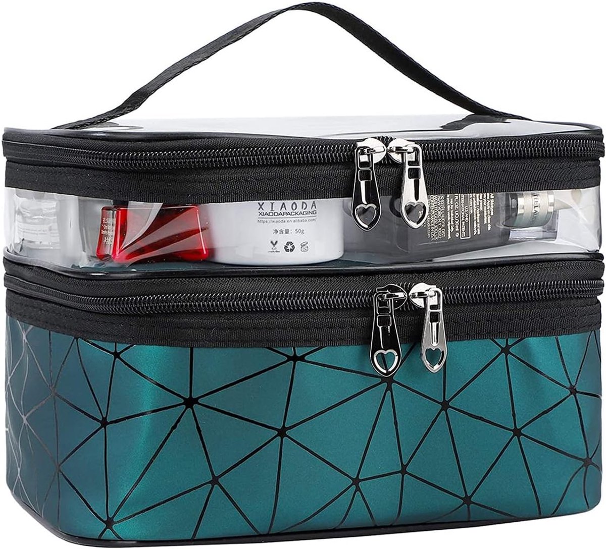 SnelShoppen - Toilettas, Dubbele Laag Cosmetica Tas, Transparante Reis Make-up Organizer voor Thuis, Zwemmen en Zakenreizen, Groen, Waterdicht, Duurza