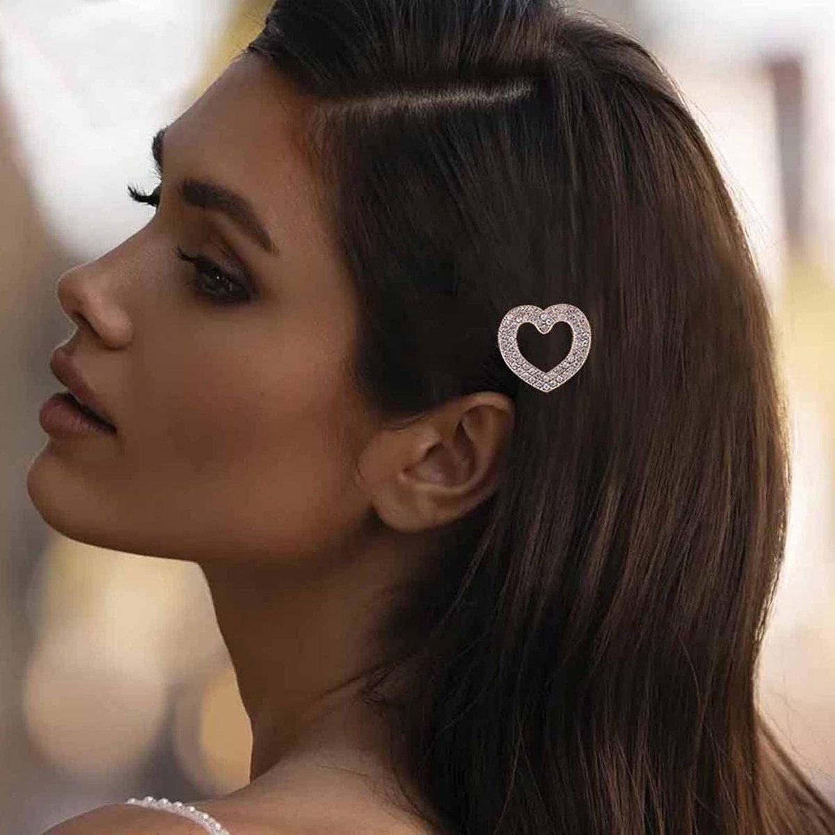 Crystal Hair Clip Gold Hair Barrette One Word Clip Rhinestones Love Hair Pin Hollow Out Heart Headwear Decorative Hair - ShopVlot