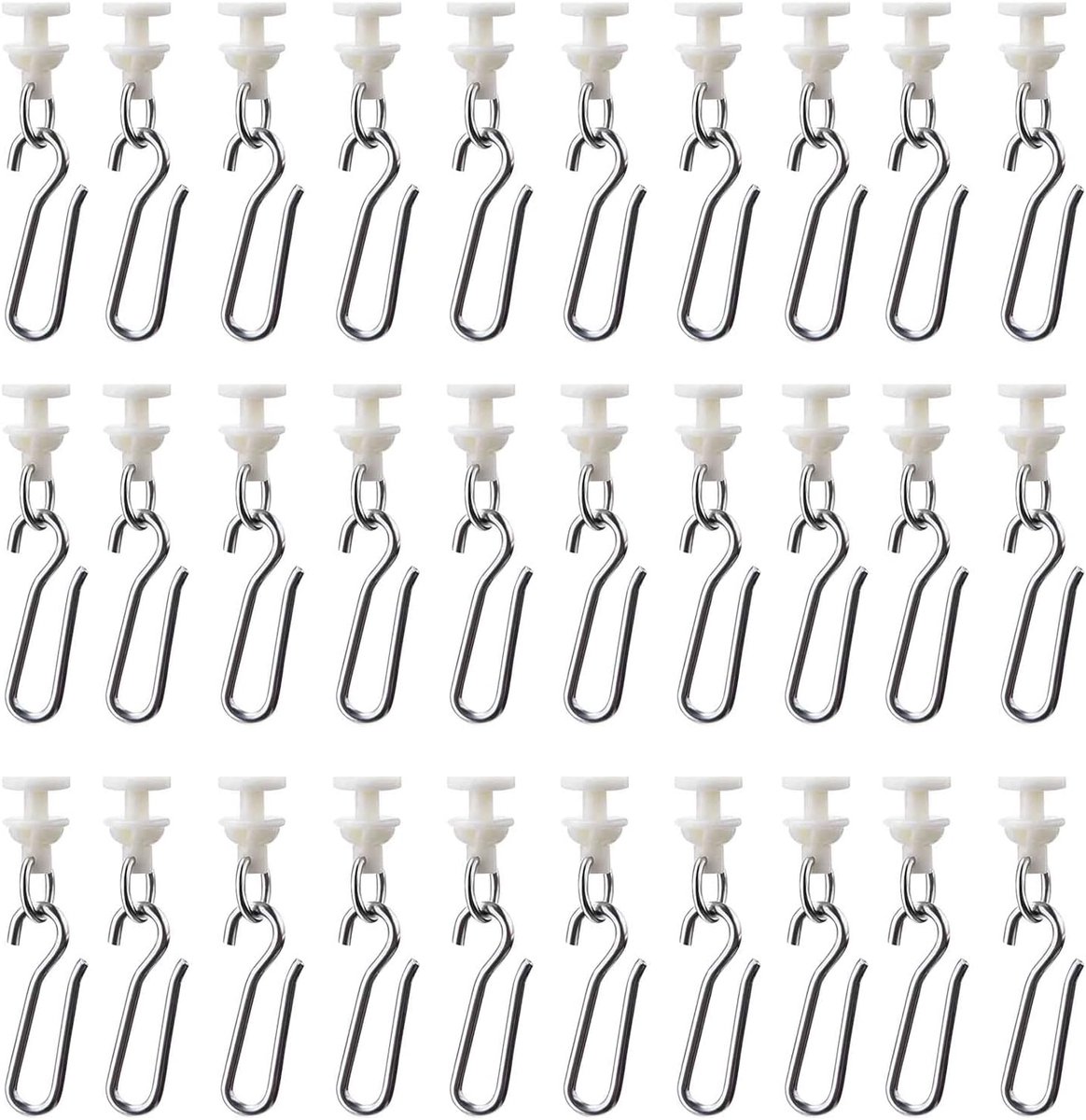 SnelShoppen - 60Delige Gordijnhaken en Glijders Set - 30 Sterke RVS Haken en 30 Plastic Glijders - Beige - Ideaal voor Gordijnen, Douchgordijnen en De