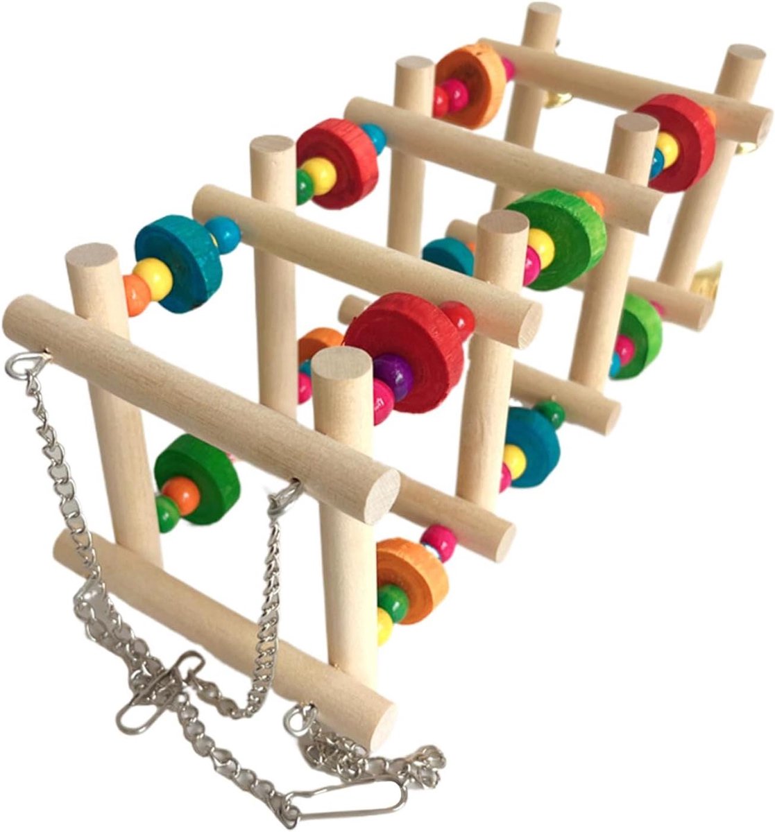 Parkiet Kooi Speelgoed - Vogelspeelgoed Klimornament - Stimuleren Beweging - Natuurlijke Materialen - 37 x 10 x 10 cm - Multicolor