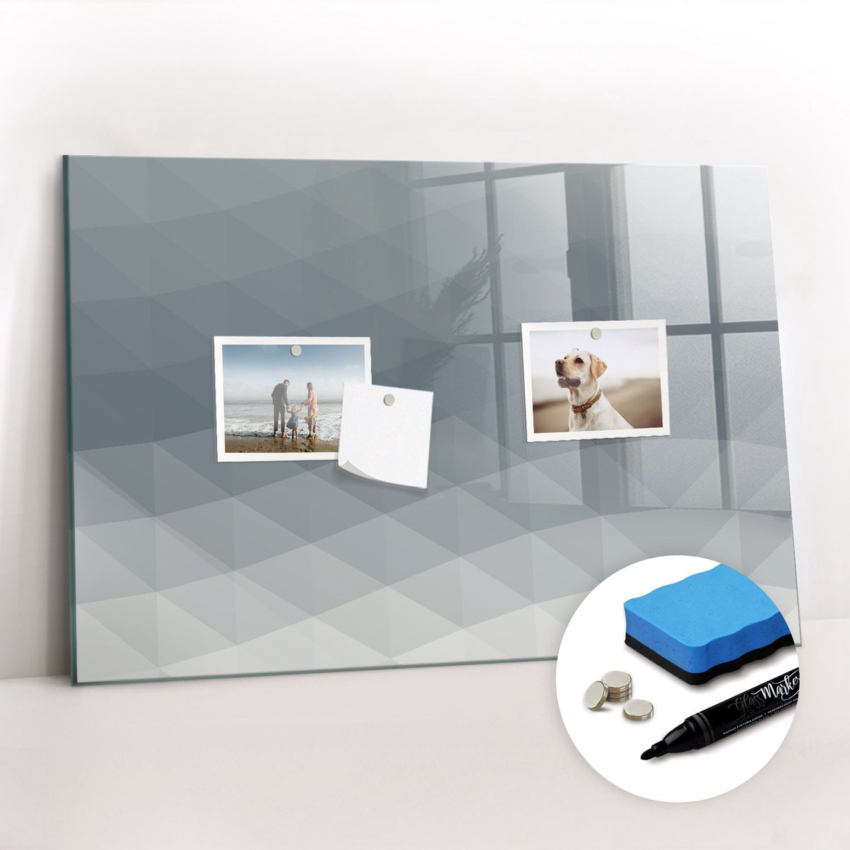 Tulup Whitebord - Golfabstractie - 60 x 40 cm - Grijs Magneetbord Muur - Gratis 5 Sterke Magneten + Whiteboard Marker & Wisser - Moderne Wanddecoratie - Foto Magneetbord - Planning Muur