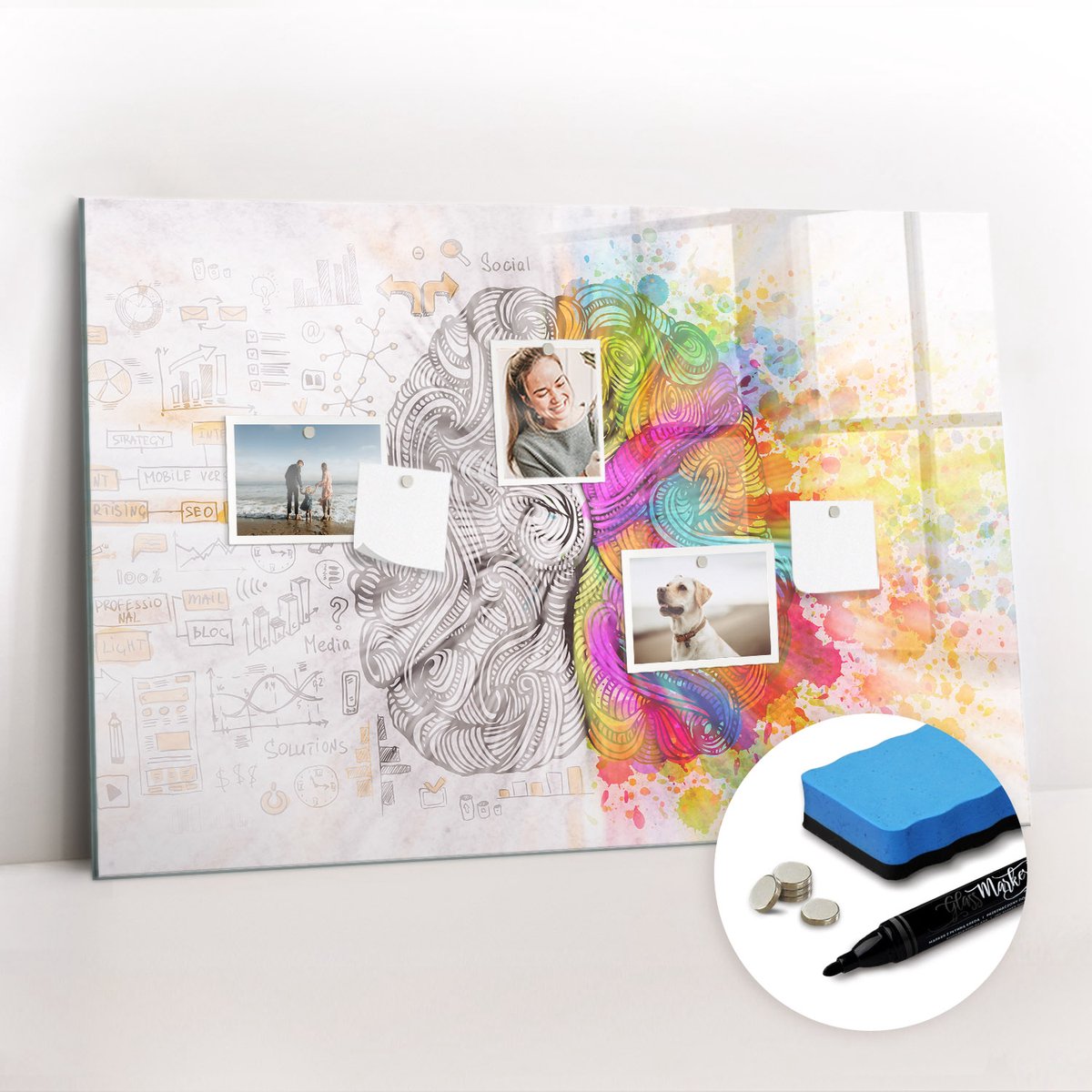 Tulup Whitebord - Abstracte hersenlijnen - 90 x 60 cm - Veelkleurig Magneetbord Muur - Gratis 5 Sterke Magneten + Whiteboard Marker & Wisser - Minimalistisch Prikbord - Memobord Magnetisch - Planning Muur