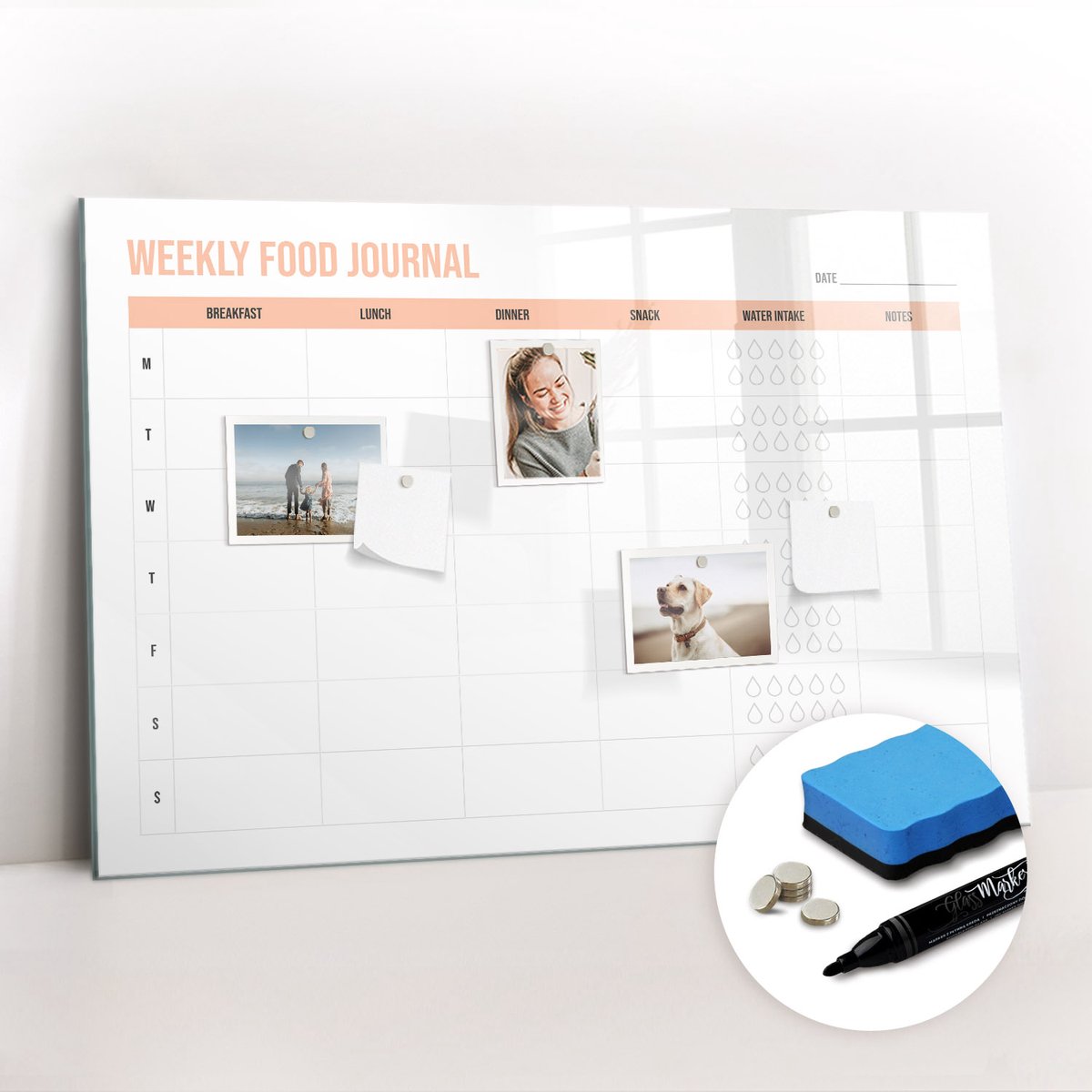 Tulup Whitebord - Keuken weekmenu maaltijdplanner - 90 x 60 cm - Oranje Magnetisch Bord - Gratis 5 Sterke Magneten + Whiteboard Marker & Wisser - Decoratief Magnetisch Bord - Magneetbord Rechthoekig - Productiviteit Tools