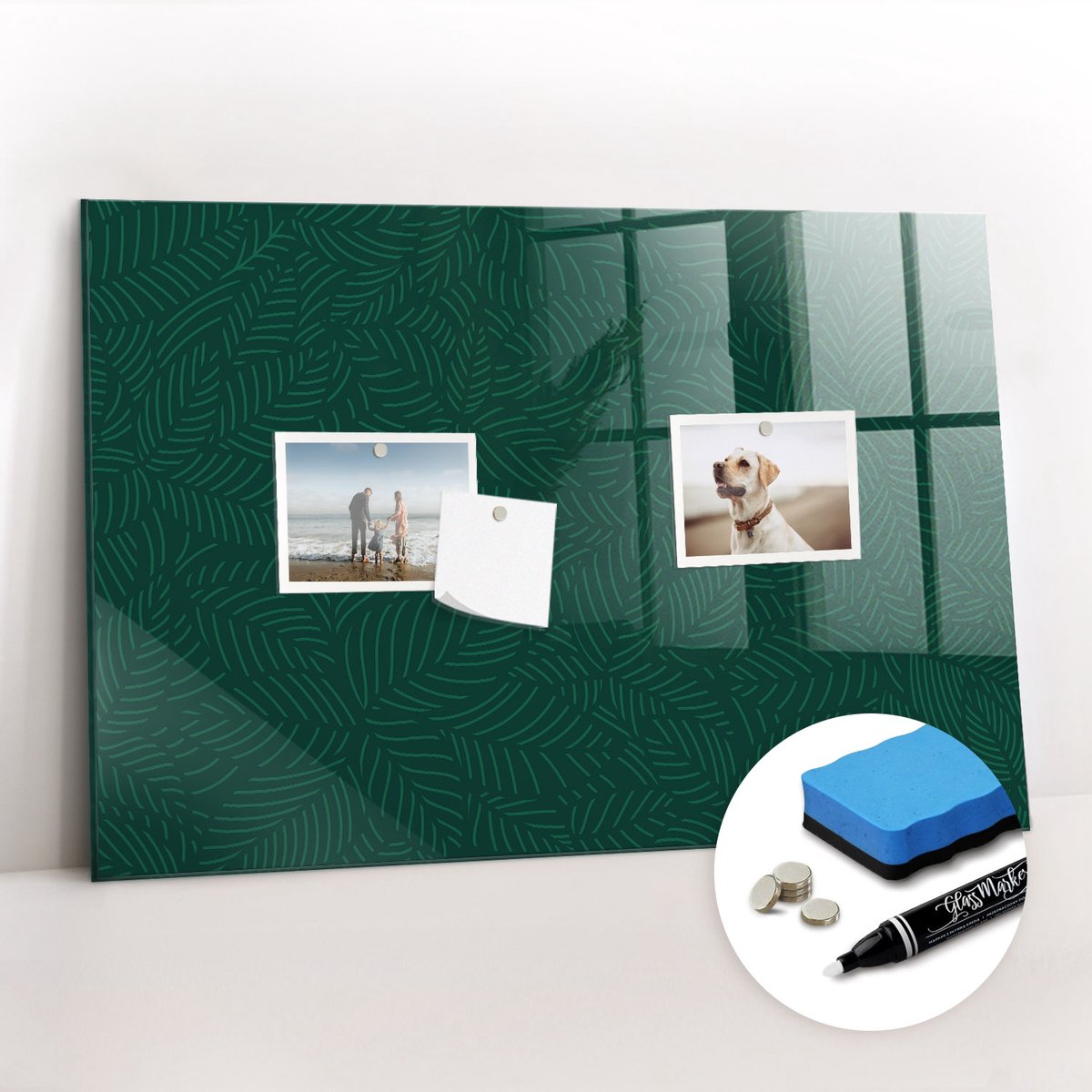 Tulup Whitebord - Bladpatroon - 60 x 40 cm - Groente Memobord Keuken - Gratis 5 Sterke Magneten + Whiteboard Marker & Wisser - Industrieel Wandbord - Magnet Board - Ideeënbord Thuiswerkplek