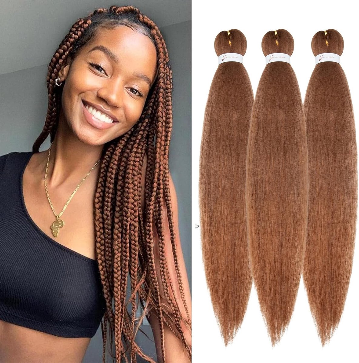 Langere Pre-Stretched Vlecht Extensions voor Haak Box Twist Vlechten - Ombre Yaki Synthetisch Haar, 3 Stuks, 270 g, Licht Rood Bruin, Warm Water Instelbaar