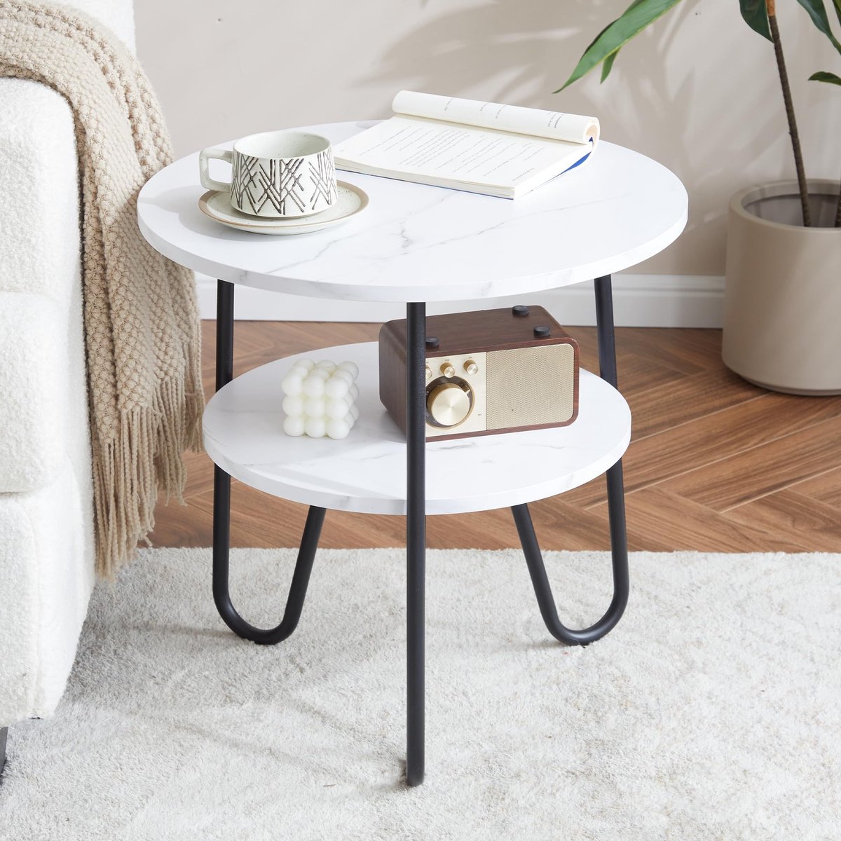 Omgoods - 50cm Ronde Salontafel met 2 Niveaus voor de Woonkamer