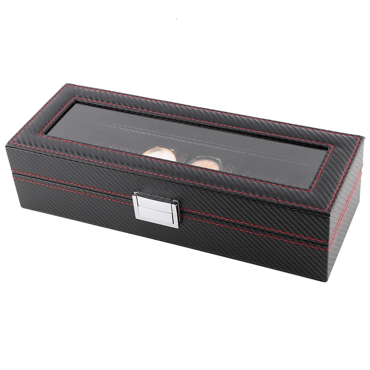 Omgoods- Horlogedoos 6-slots - Koolstofvezel - Sieradendisplay - Opbergoplossing - PU Materiaal - Zwart - Modieus Design - Sieradenbox