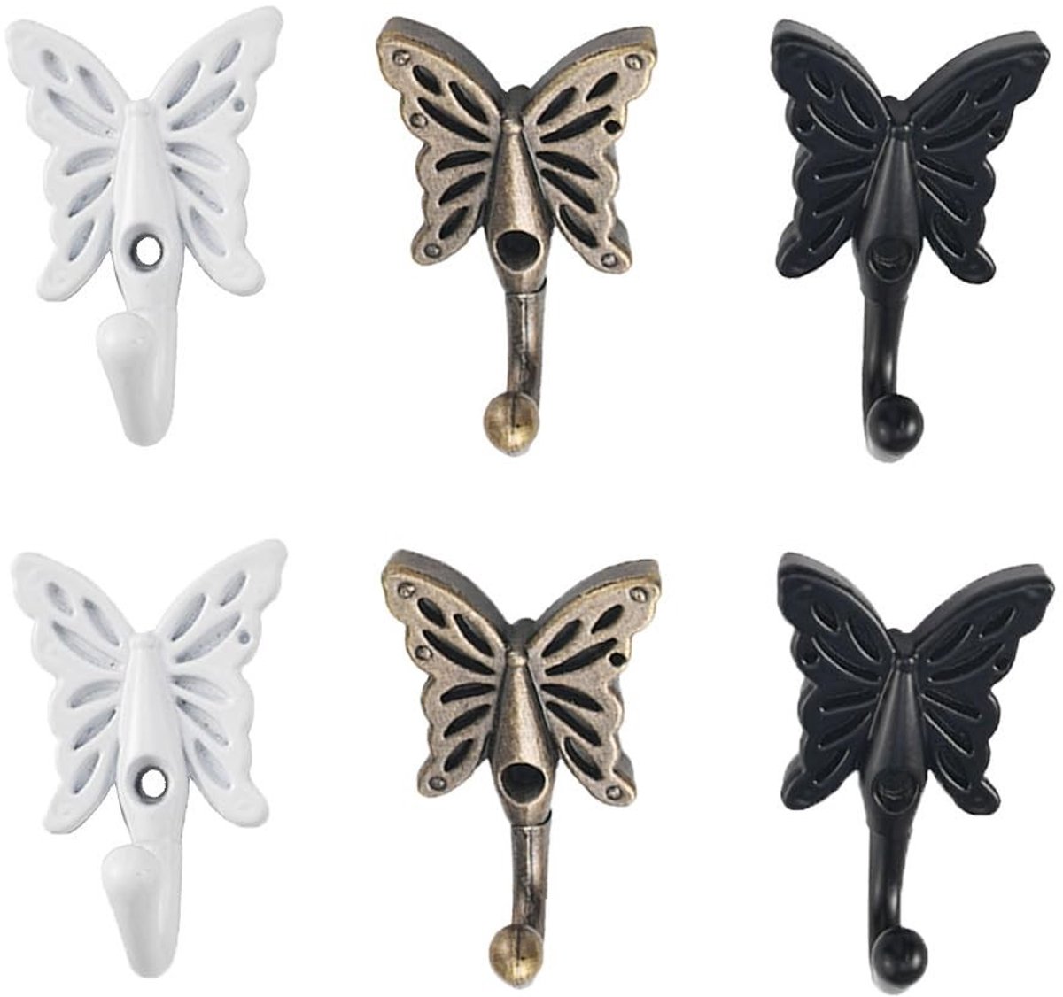 Omgoods - Set van 6 Antieke Vlinder Wandhaken voor Decoratie