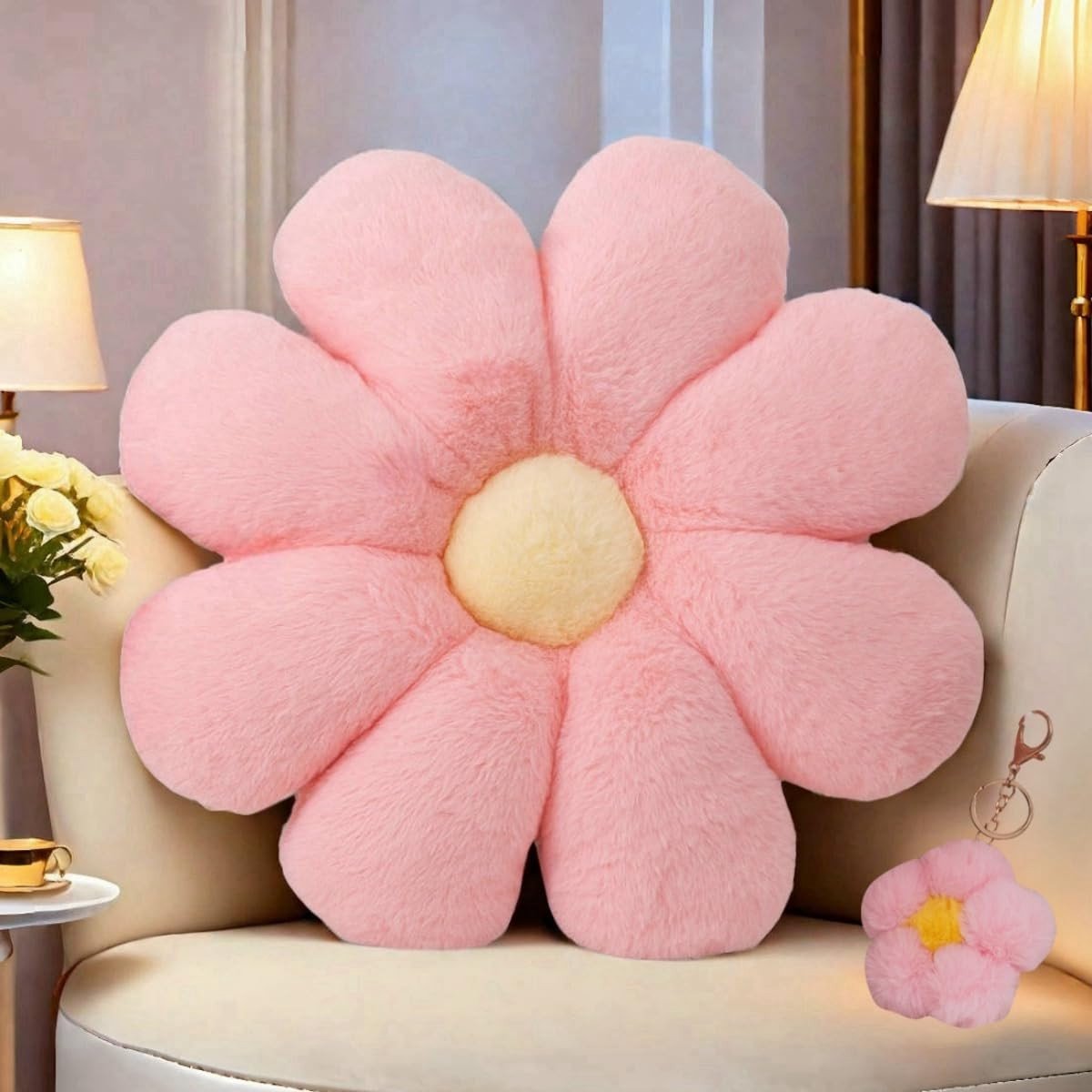 Omgoods - Grote Bloem Kussen 45cm Roze