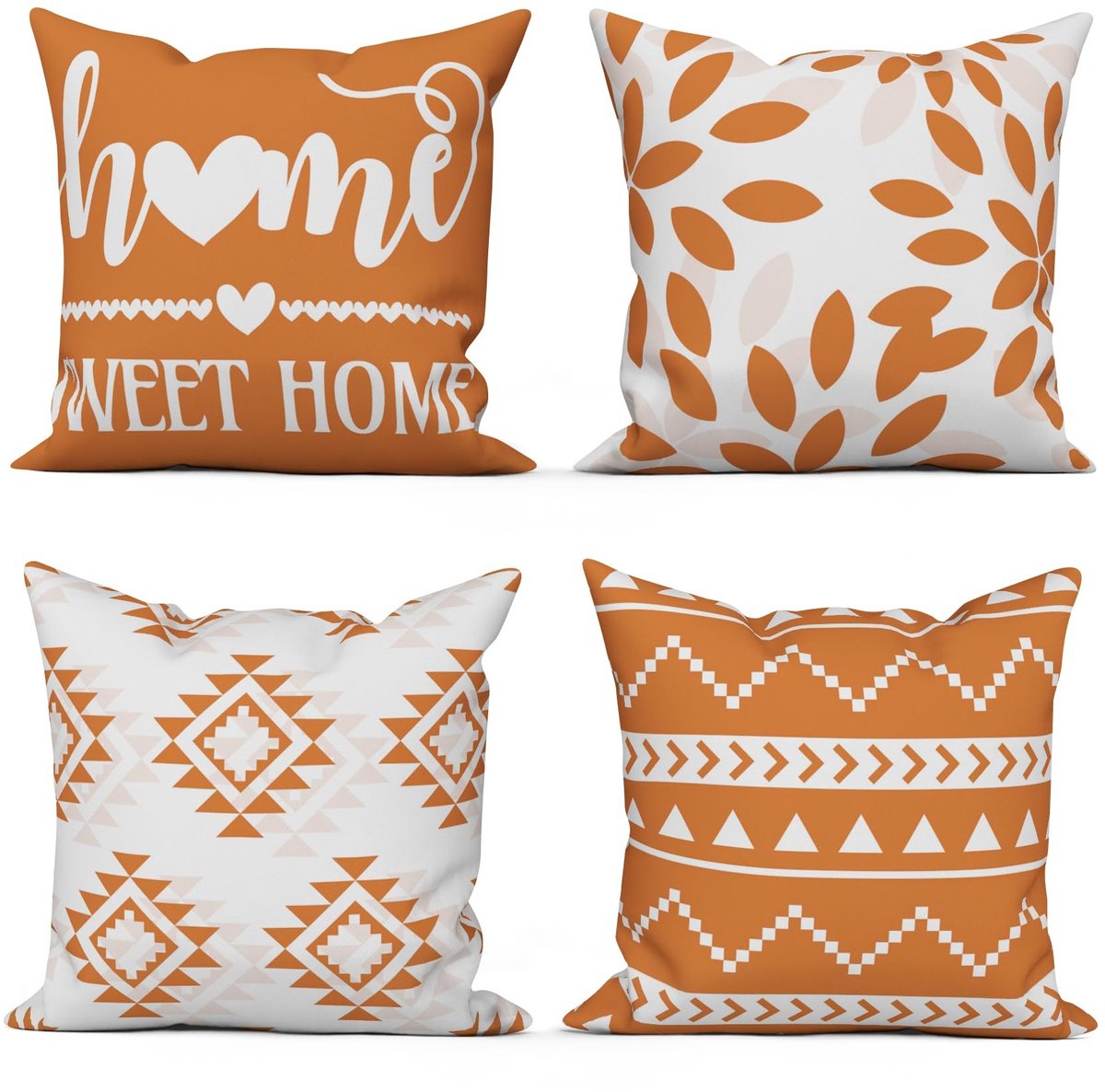 Omgoods - Set van 4 Kussenhoezen 40 x 40 cm Oranje en Wit Geometrisch