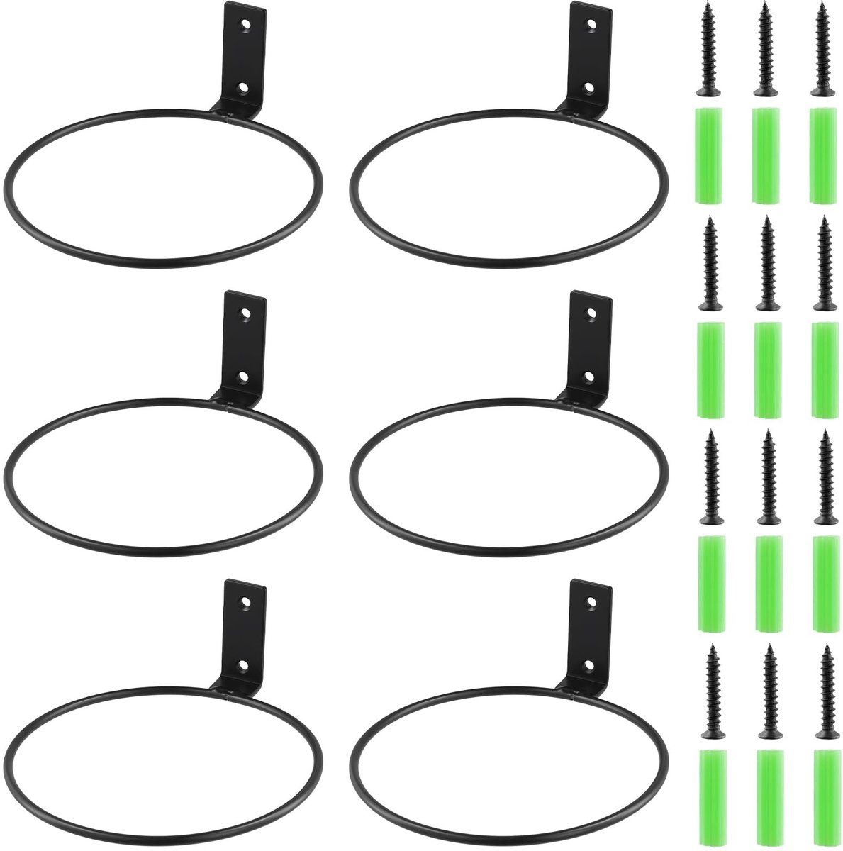 Set van 6 Bloempot Hangers Zwart 15 cm Wandmontage voor Binnen Buiten en Balkon