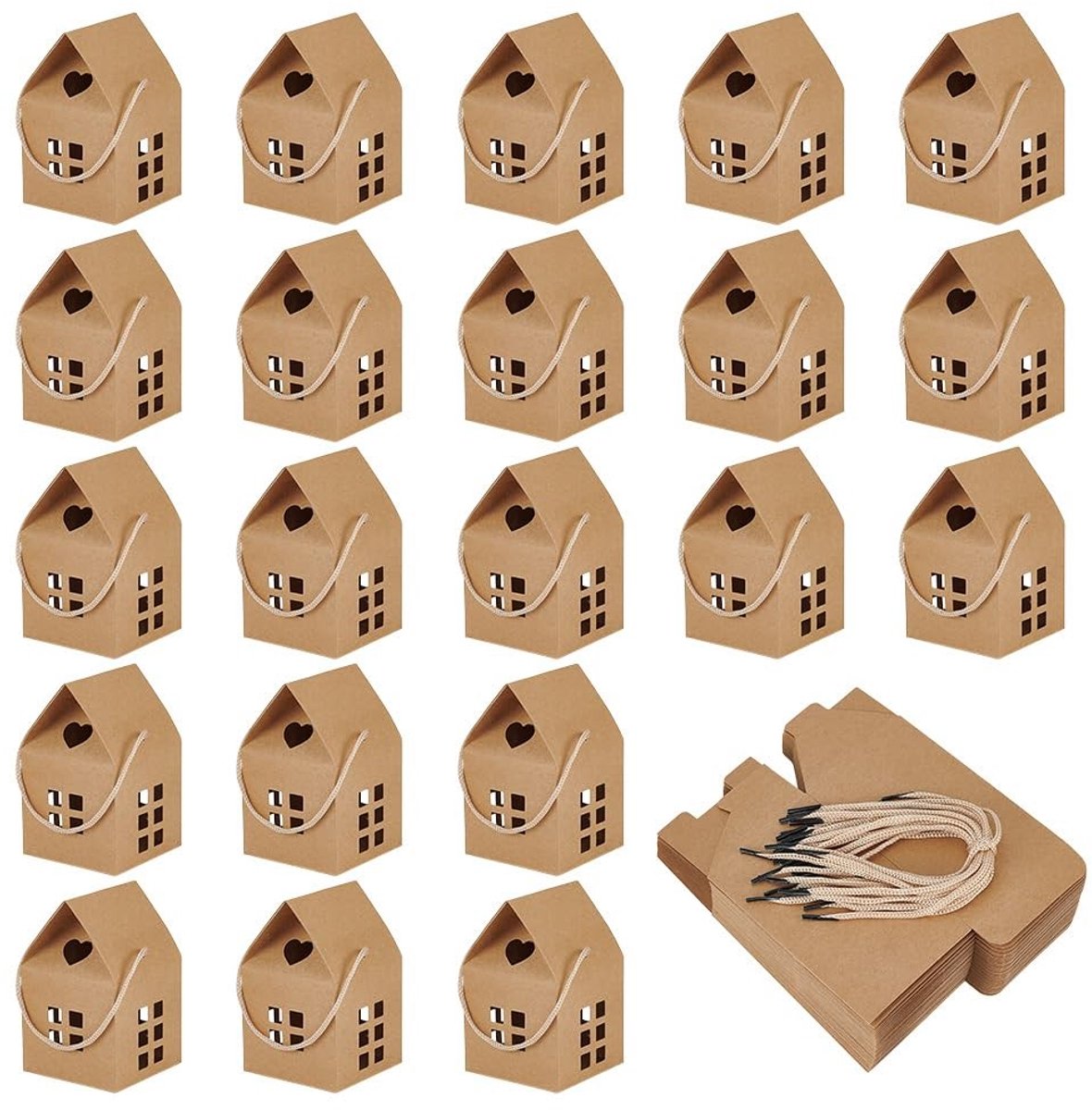 Omgoods- Geschenkdozen 50 Pack - Opvouwbare Cadeauverpakking - Bruin Papier - Huisvormig - Kersttraktatie Dozen - Bruiloft Feestgunsten - Cadeauverpakkingen