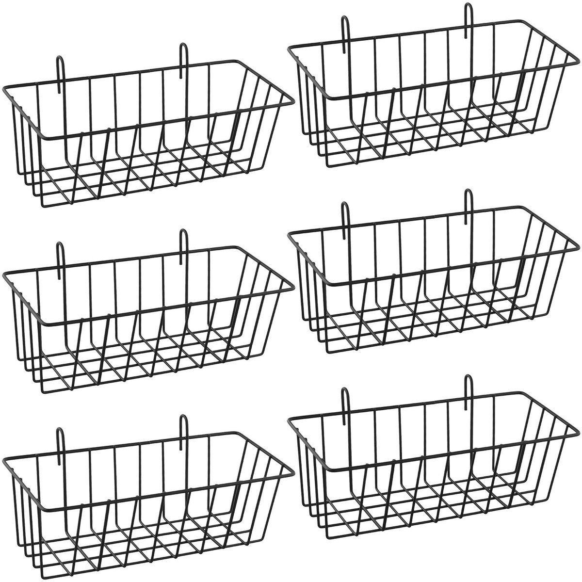 Omgoods- Opbergmand - 6 Stuks - Met Haken - 23 x 10 x 7,5 cm - Zwart Metaal - Wandbevestiging - Efficiënte Ruimtebesparing