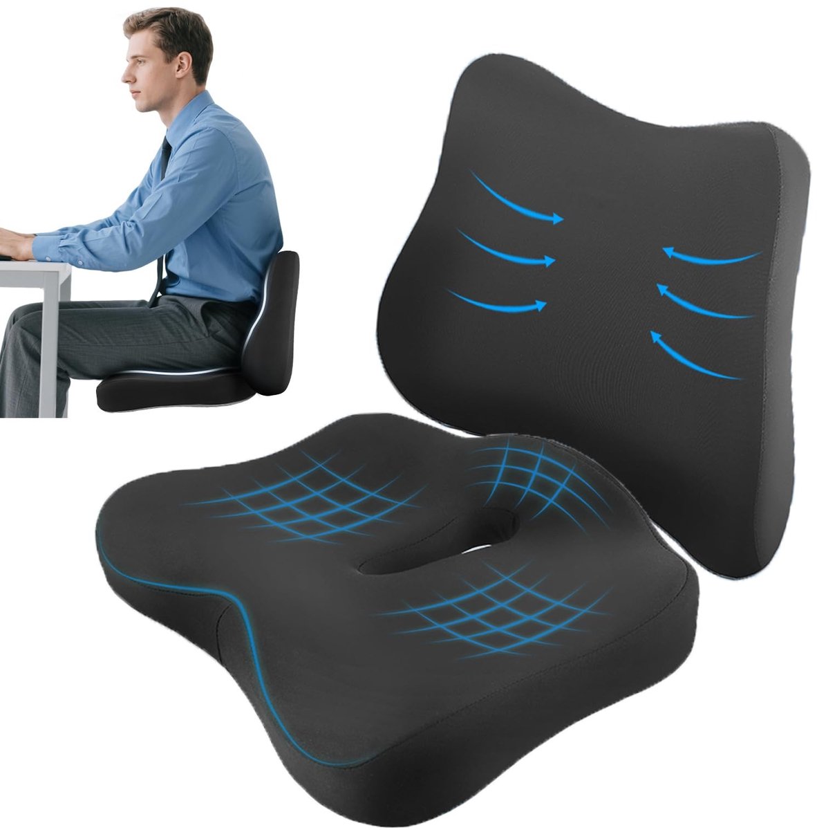 Omgoods - Orthopedisch Zitkussen en Lendesteun - Ergonomisch Memory Foam