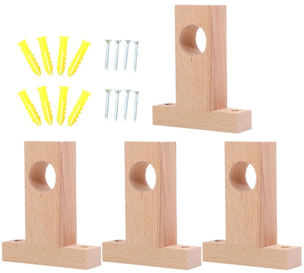 Omgoods- Gordijnroede Houder Hout - 4 Stuks - Gordijnroedehouder - Gordijnhaakjes - Stabiele Bevestiging - 30 mm Diameter - Gordijnhaak