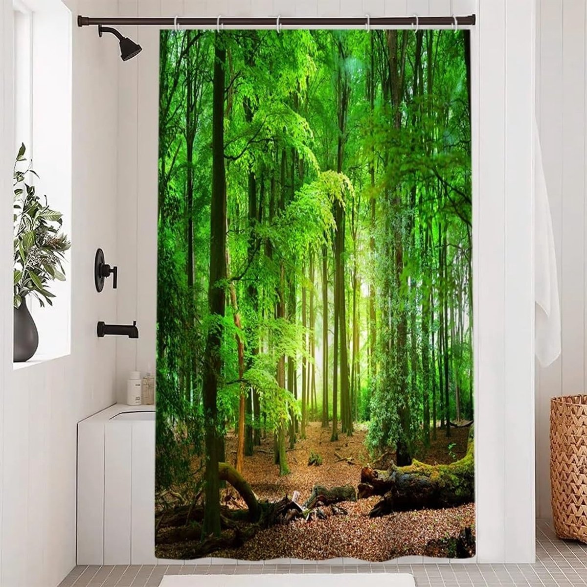 Omgoods - Waterdichte Douchegordijn met Groen Bladpatroon - 120x200 cm