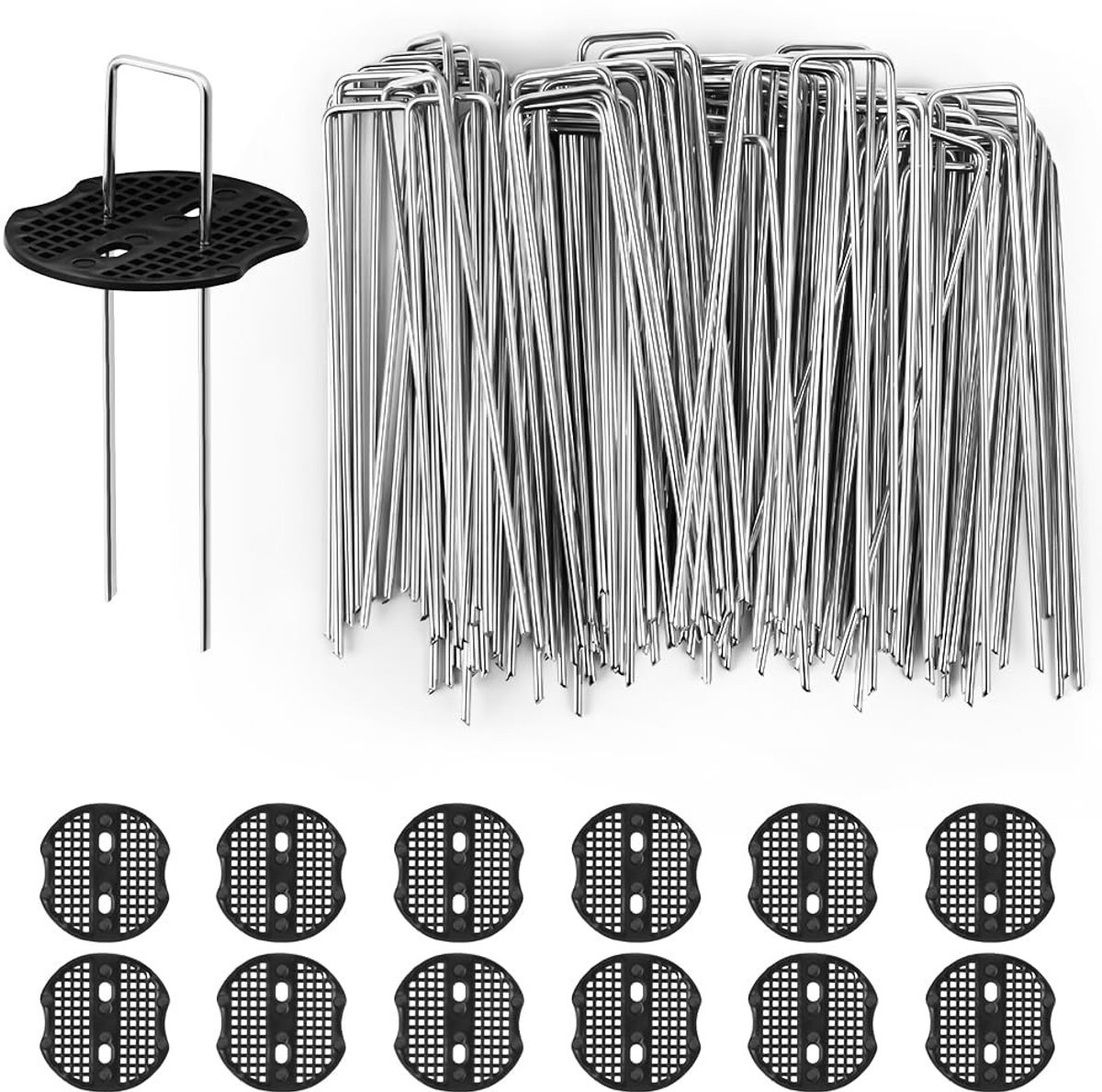 Omgoods - 100 U-vormige Tuin Pegs met 12 Buffer Ringen voor Onkruidmembranen