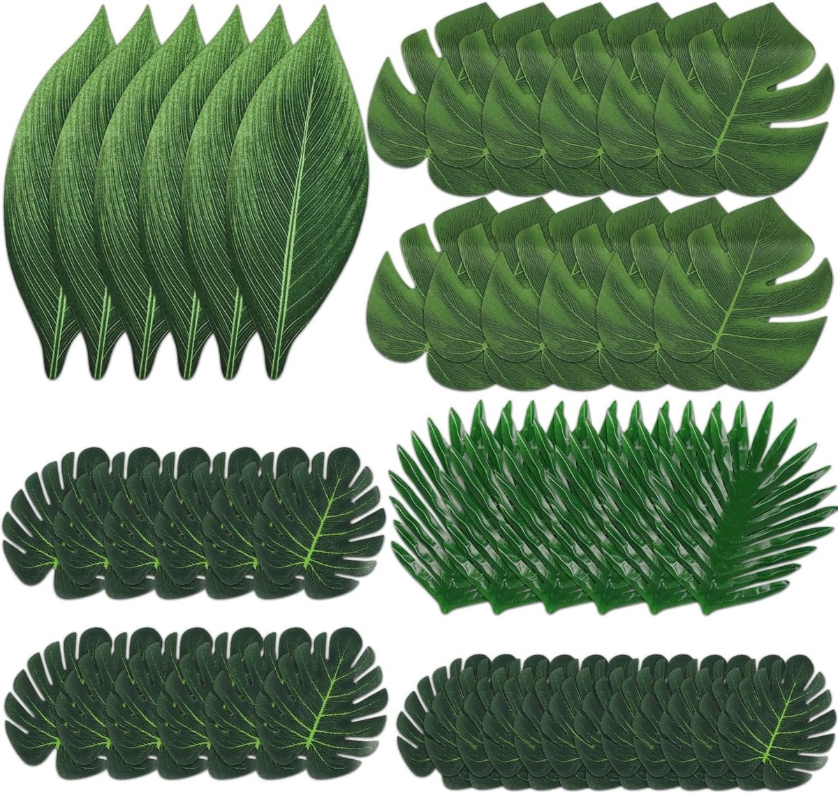 SnelShoppen - 48 Stuks Kunstmatige Palmbladeren Monstera Bladeren Neppalmbladeren Tropische Decoratie voor Feest, Tuin, Camping, DIY Projecten