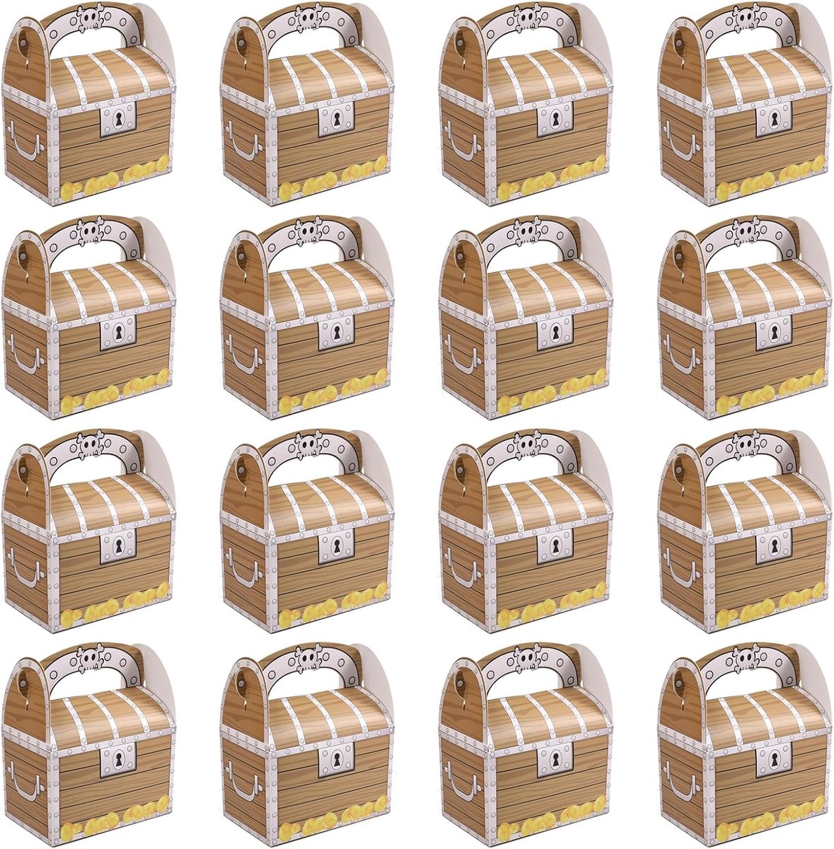 SnelShoppen - Set van 16 Piraten Schatkisten met Handvat - Hoogwaardige Kartonnen Kinderschatkisten voor Verjaardagsfeestjes en Themafeesten