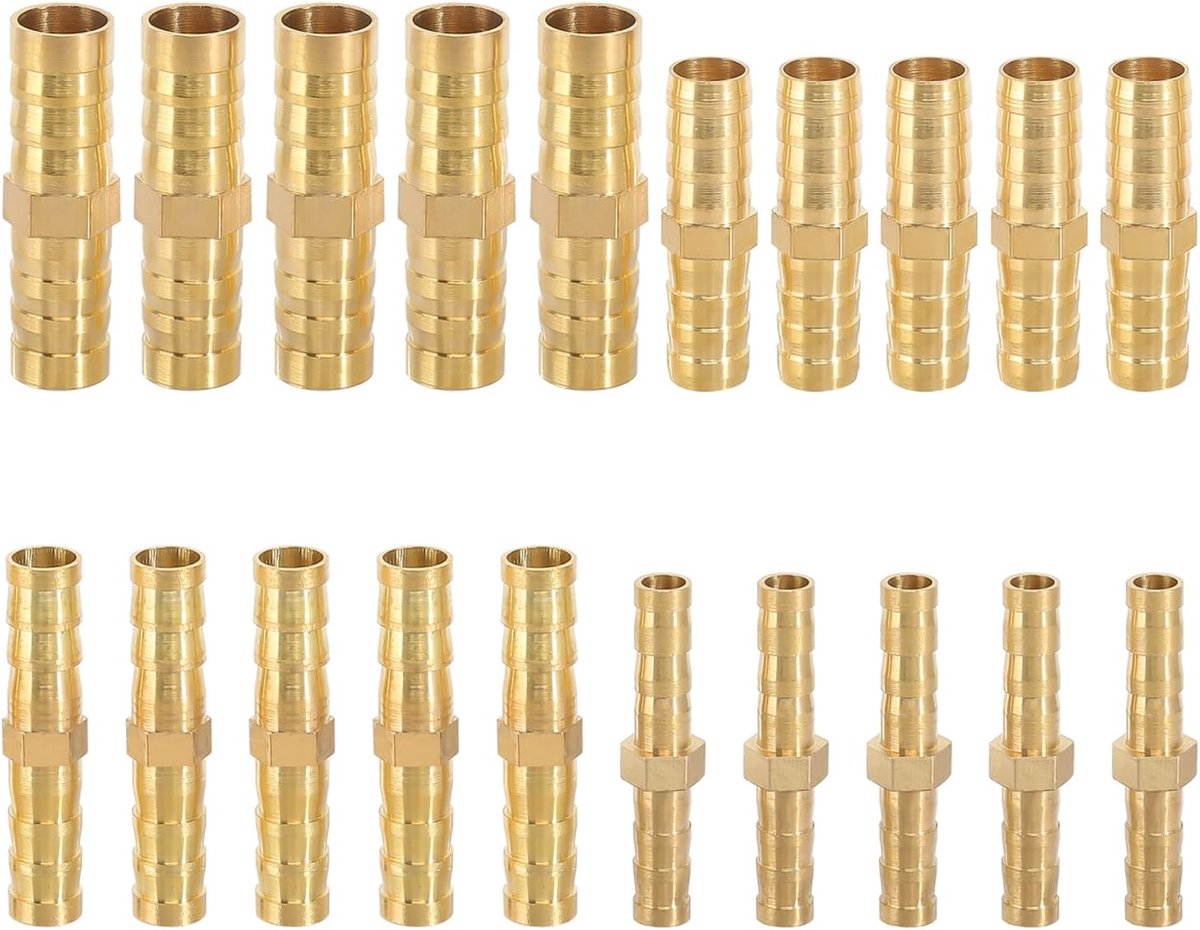 SnelShoppen - Slangkoppelingen Set van 20 Stuks, Messing Slangkoppelingen voor Brandstofleiding, Luchtleiding, Waterleiding, 6mm/8mm/10mm/12mm, Duurza