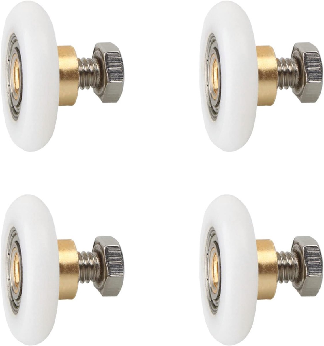 SnelShoppen - 4 Stuks Douchedeur Rollen, Douchecabine Wielen, Trekriem Lijner voor Glijdende Badkamertdeur (25mm) - Duurzaam Nylon en Koper