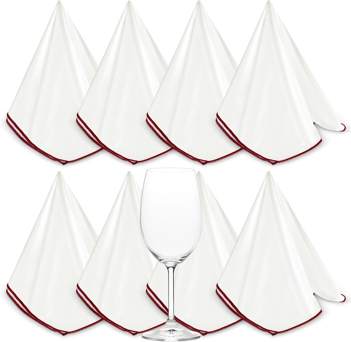 SnelShoppen - Set van 8 Microvezel Polijstdoeken voor Glazen, 50 x 65 cm, Herbruikbare Schoonmaakdoeken voor Glazen, Wijnrood en Wit, Perfect voor Fee