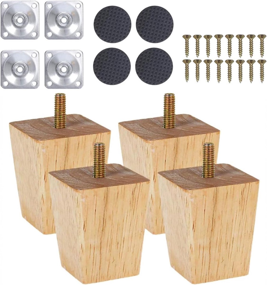 SnelShoppen - Set van 4 Massief Houten Meubelpoten met Schroefdraad voor Kastjes, Stevige Tafelpoten (5cm, Eikenhout)