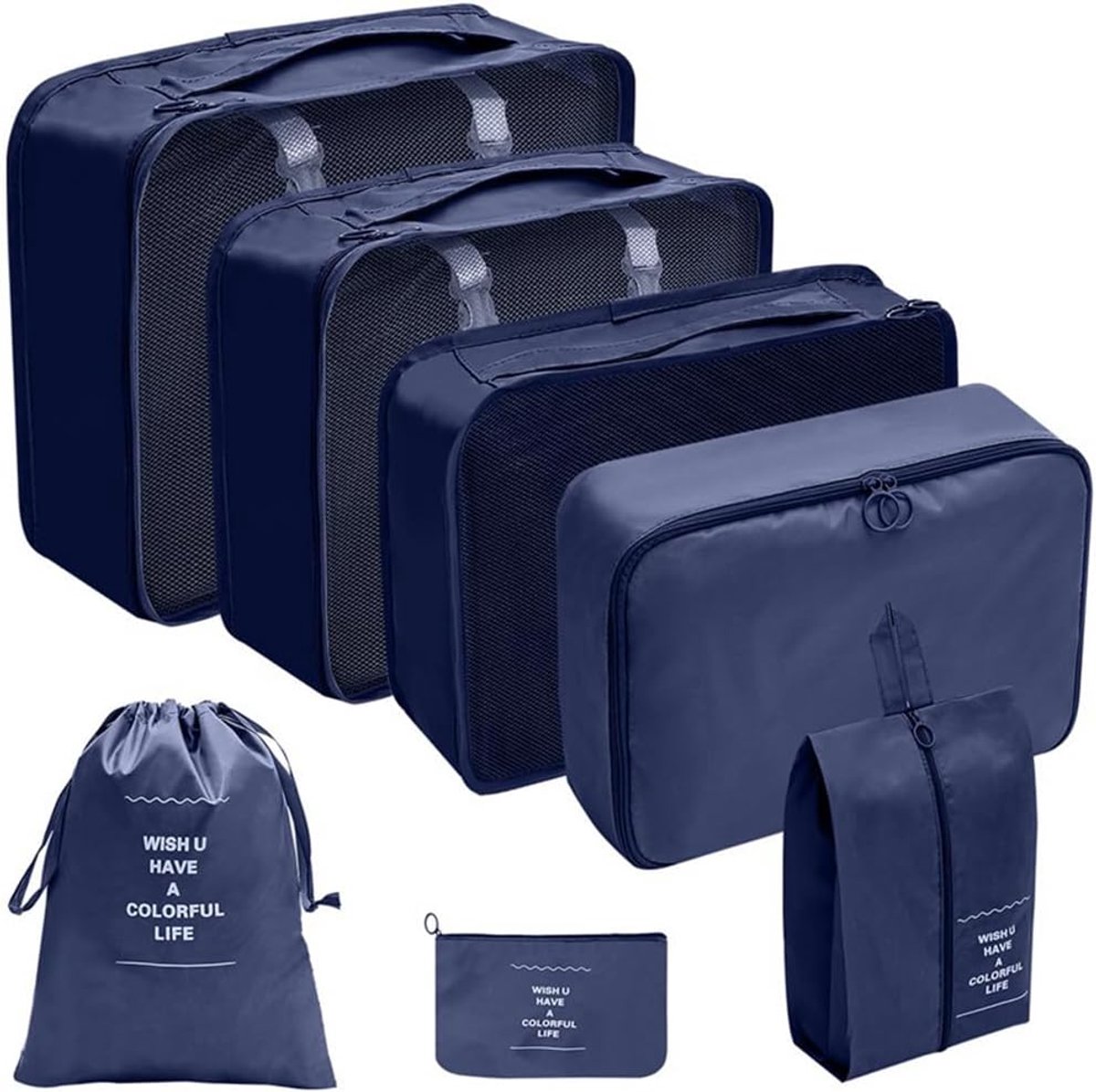 SnelShoppen - Koffer Organiser Set, 7-Delige Koffer Organizer, Inpakzakken, Waterdichte Reiszakken, Kledingzakken, Schoenentas, Cosmetica Tas voor Bac
