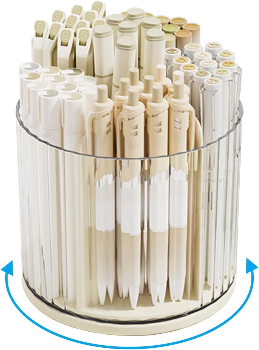 SnelShoppen - 360° Roterende Pennenhouder, Desk Organizer met 6 Compartimenten, Transparante Pennenhouder, Makeup Kwasten Houder voor Kantoor, Thuis,